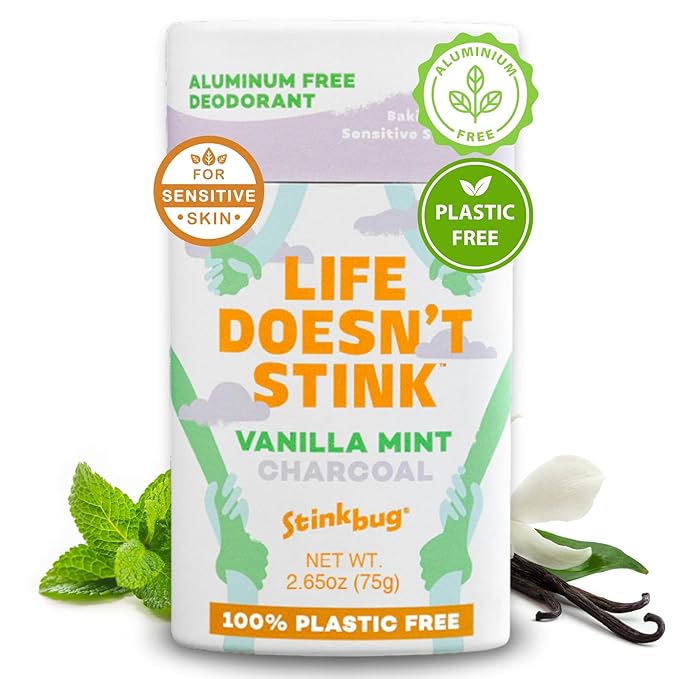 Stinkbug Naturals Organic Plastic Free Sensitive Skin Deodorant Stick with Vanilla Mint, Coconut Oil and Activated Charcoal, Aluminum Free Deodorant, 2.65 Ounce Pack of 1