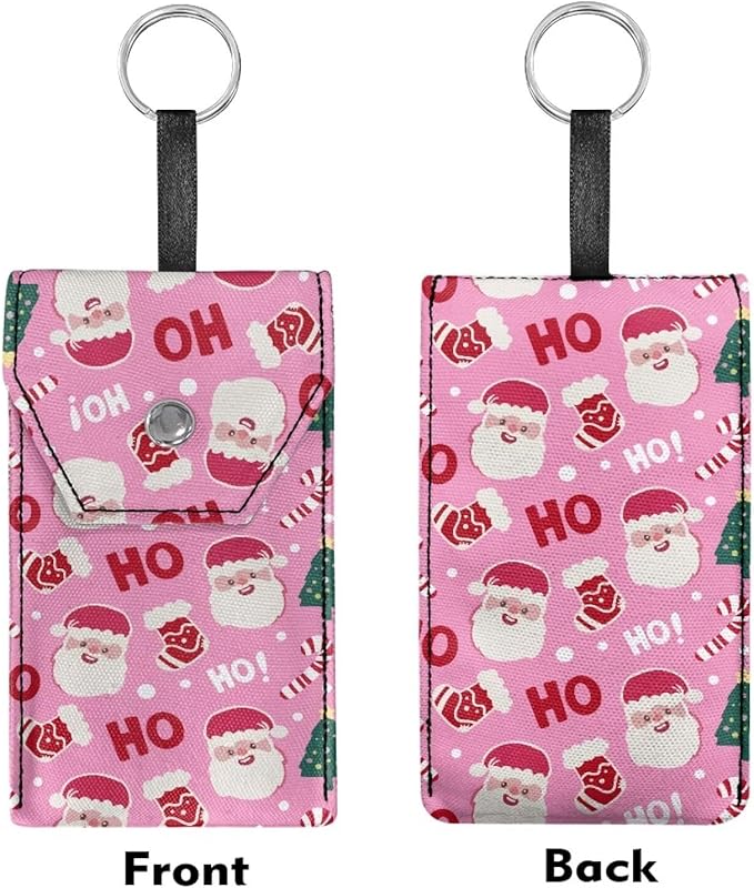 Pink Santa Claus Print Purse Tissue Holder Portable Pocket Tissue Holder for Coin Keys Tissues with Hanging Rope for Daily Christmas in July Snap Button Enclosed
