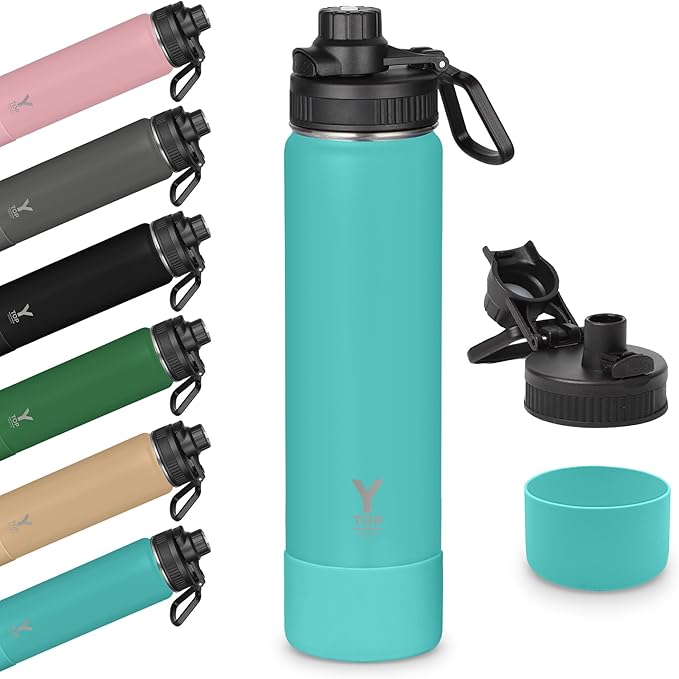 Y TOP 24oz Insulated Water Bottle Cup Holder Friendly, Leak Proof Spout Lid, Double Wall Insulation, Dishwasher Safe, Easy Clean Stainless Steel Water Bottle for Gym Kids Sports Travel School Hiking