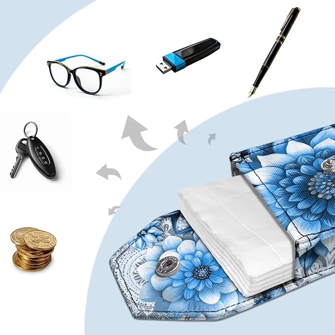 Travel Tissue Pouch Tissues Purse Pocket Snap Button Enclosed Reusable Purse Tissue Holder for Wallet Coin Travel Daily Outgoing Blue Mandala