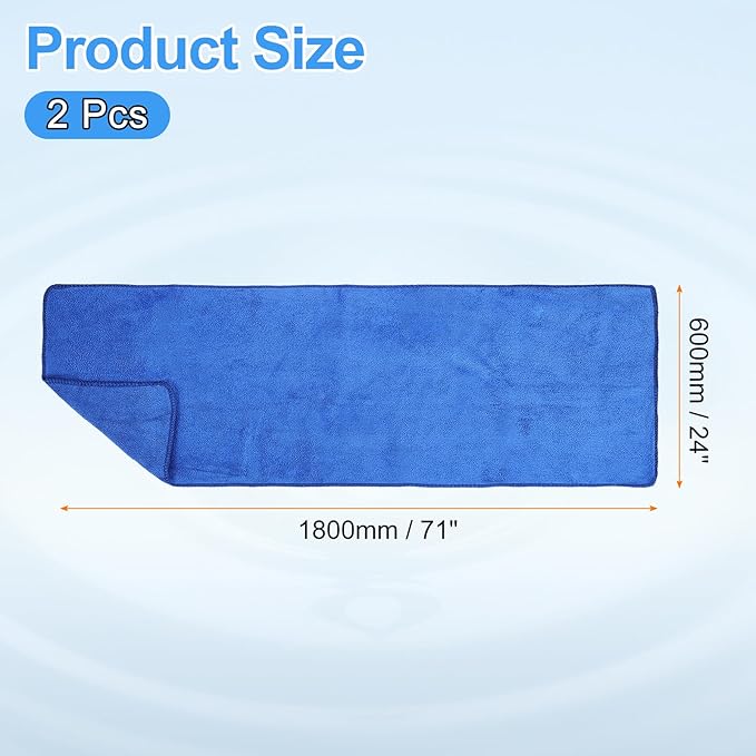 HARFINGTON 2 Pack Microfiber Cleaning Cloth, 71" x 24" Multi-Functional Cleaning Towels Reusable Absorbent Rags for Car Wash Kitchen Household Window Clean, Sapphire Blue