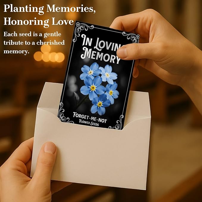 60Pack Forget Me Not Seeds Bulk - Memorial Seed Packets for Funeral Favors, Celebration of Life, Personalized Remembrance Gifts - Easy Planting Spring Flower Seeds Outdoor Garden Decor