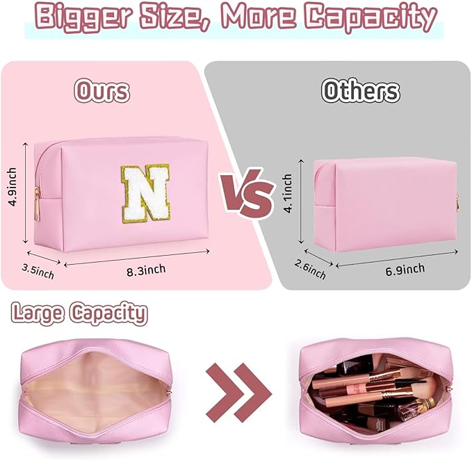 TOPEAST Christmas Gifts - Stocking Stuffers for Tween Girls Kids, Initial Makeup Bag Skincare Bag Toiletry Pouch (Pink B)