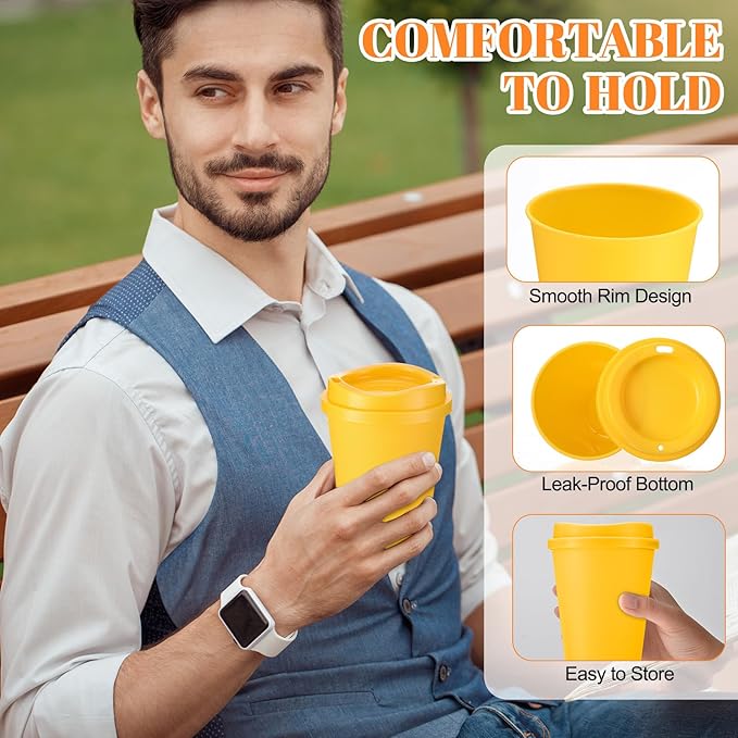 Honeydak 45 Pack 12 oz Reusable Coffee Cups with Lids Portable Tea Cups Reusable Hot Coffee Mugs Tumblers Bulk Plastic Tumblers Travel Drinks Mugs for Hot and Cold Drinks(Macaron Colors)