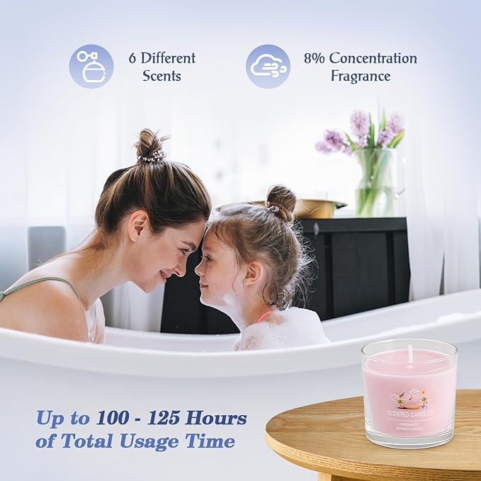 Scented Soy Candle Gift Set, 100% Natural Soy Wax, Eco-Friendly, Hand-Poured, Relaxing Scented Candles for Home, Spa, Gifts(Pink + Purple + White + Orange + Blue + Black, 14 oz)