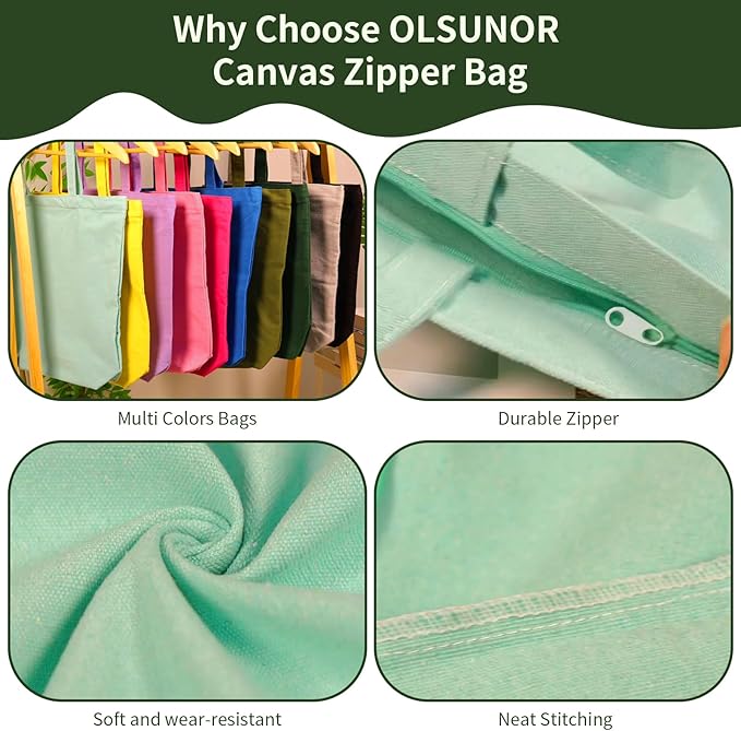 10 Pack Canvas Tote Bag with Zipper, Reusable Grocery Bags with Long Handle, DIY Heat Transfer Sublimation Blanks Shopping Bags for Advertising, Birthday,Thanksgiving, Christmas Gift Bags