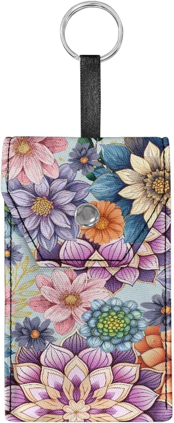 Tissues Purse Pocket Colorful Mandala Flower Purse Tissue Packs Snap Button Enclosed Canvas Portable Tissue Holder for Travel Daily Outgoing