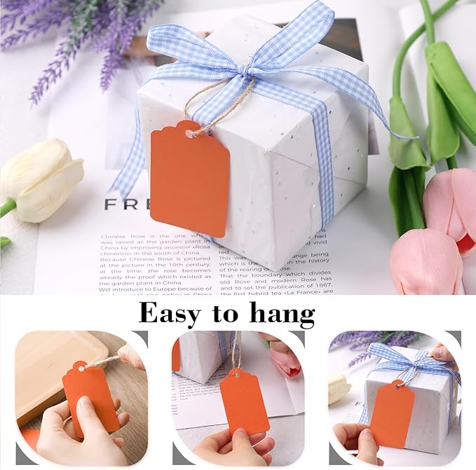 SallyFashion 120PCS Gift Tags - Orange Hanging Tags for Gifts, DIY Wedding, Birthday