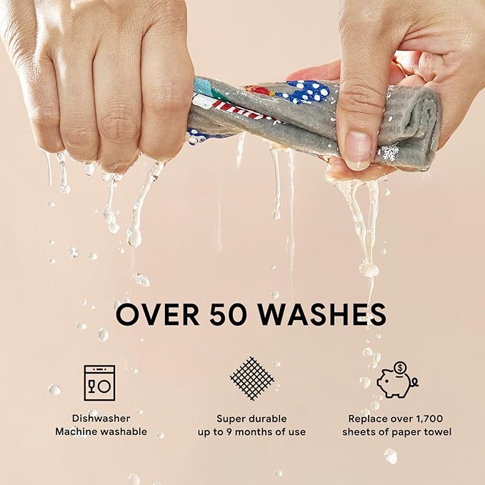 RECYCO Swedish Dishcloths for Kitchen | 4 Pack Cookie Joy Washable Dish Rags | Cellulose Reusable Cleaning Paper Towels | Absorbent Counter Dish Cloth Sponge Kitchen Wipes, 8" L x 7" W