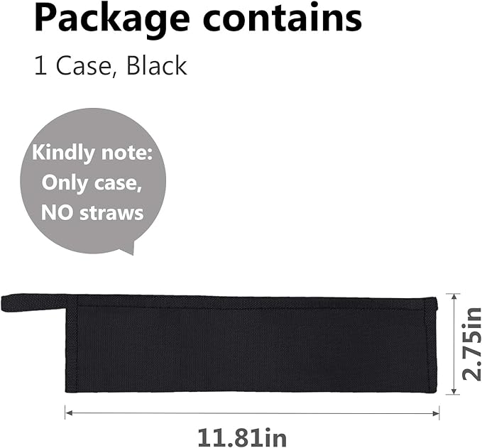 Aosbos Reusable Straws Carrying Case, Portable Small Pouch for Metal, Paper, Plastic, Silicone Disposable Straws, Stainless Steel Chopstick - Black