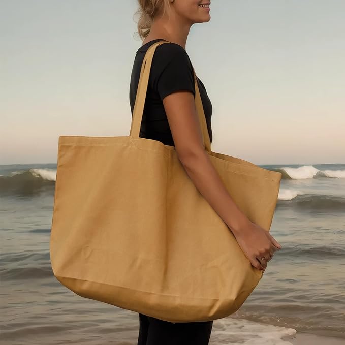 Large Canvas Tote Bag - Reusable Grocery Bag Foldable Heavy Duty Shopping Bag for DIY Art Crafts Painting Embroidery