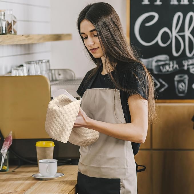 Fintale 100% Cotton Kitchen Towels and Dishcloths Set, 12 x 12 & 15 x 25 Inches, Set of 8 Bulk Super Soft and Absorbent Terry Cloth Dish Towels, Quick Drying Hand Towels with Hanging Loop, Beige