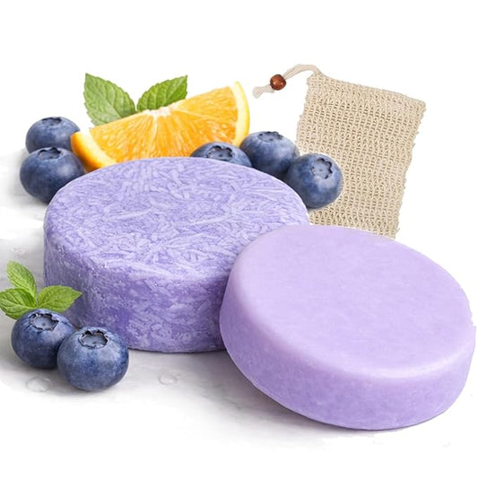 Blueberry Fields Shampoo & Conditioner Bar Bundle, Solid Hair Care Bars with Blueberry Extract, Shea Butter & Orange Essential Oil, Helps Reduce Breakage, Tame Frizz & Support Scalp Health (1, Set)