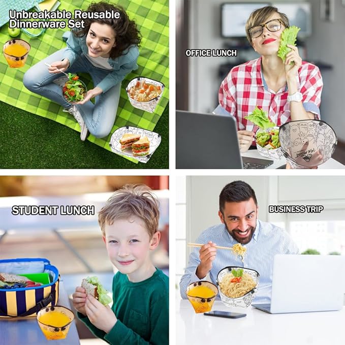 MIUPOO Collapsible Bowl Set,Portable Mess Kit,Food Grade Material Free Folding Bowl for Lunch Family Picnic,7×5.5×3.5 Inches,4 Pieces.
