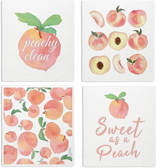 Peach Swedish Dishcloths for Kitchen, Pink Peach Cute Swedish Dish Cloths for Friut, Papaya Reusable Paper Towels, 4 Pack Cleaning Cloth for Kitchen, Reusable Paper Towels Washable