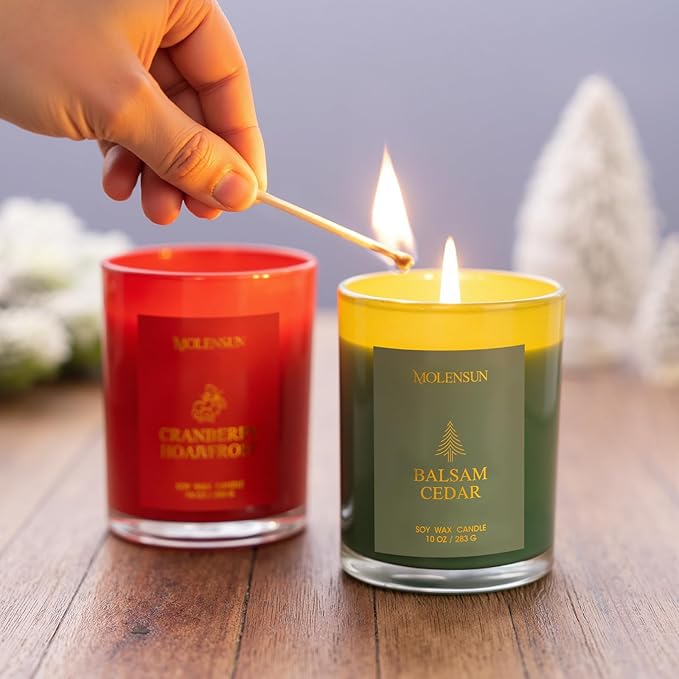 Winter Candles Gift Set, 3 Pack Total 30oz Soy Scented Candles – Balsam Cedar, Whisper Winter & Cranberry Hoarfrost – Luxury Gift Box, Christmas & Holiday Gifts for Women & Men, Non-Toxic Clean Burn