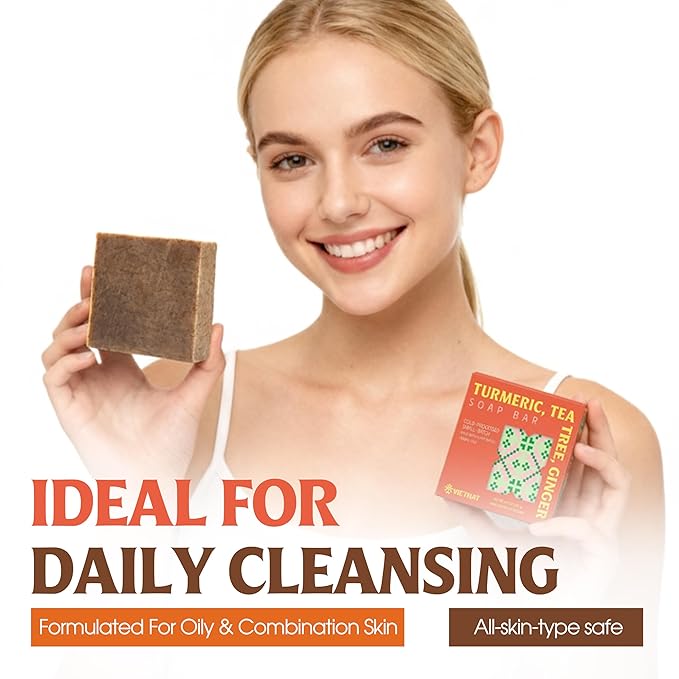 Turmeric, Tea Tree & Ginger Soap Bar (Pack of 5) – Cold Process Handmade Bar, 2-in-1 Cleansing & Invigorating Body Soap with Vietnamese Botanicals