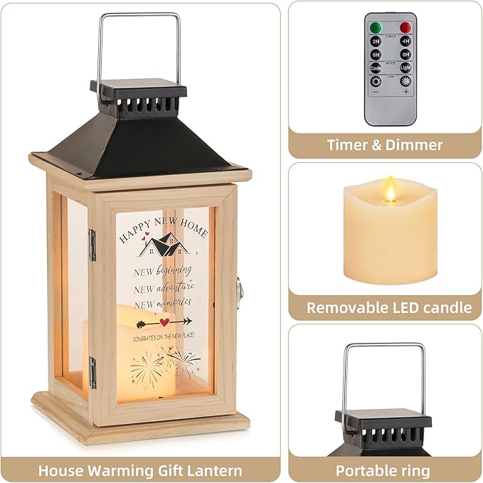 House Warming Gifts for New Home: Housewarming Gift for Women Farmhouse Home Decor Wood Lantern for Living Room Kitchen Counter Table Shelf