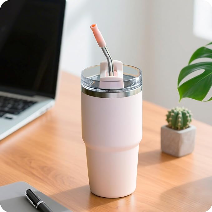 Reusable Metal Straws with Silicone Tip for Stanley 20oz,Stainless Steel Drinking Straws for 20oz Tumbler,3 Bent Tubes & 6 Tips& 1 Cleanr Brush(Goldenrod)
