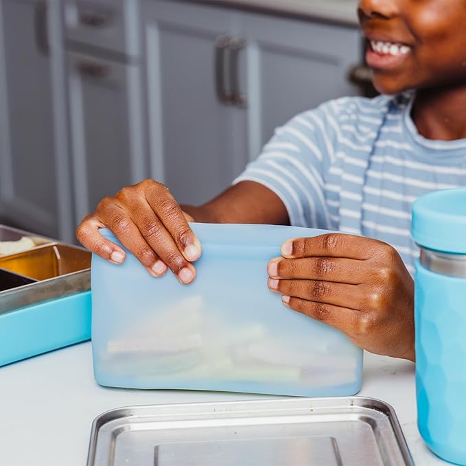 WeeSprout Reusable Silicone Bags (Set of 3) 100% Food Grade Storage Containers, Leakproof, Dishwasher & Microwave Safe, Snack, Sandwich, Quart, & Half Gallon Sizes