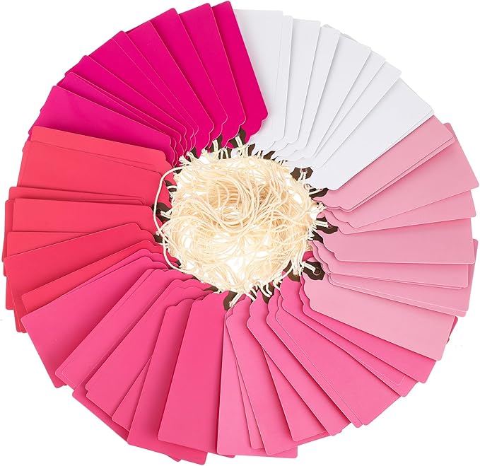 Outus 60 Pcs 4 3/4-in x 2 3/8-in Blank Large Paper Gift Tags with String and Reinforced Eyelet Wire Writable Price Tags Shipping Labels Inventory Labels(Gradient Pink)