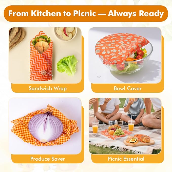 Beeswax Wraps for Food, 3 Pack (S, M, L) Reusable Food Wraps, Bread Sandwich Wrap, Beeswax Paper with Bukcle, Zero Waste, Plastic-Free Food Storage Wrap