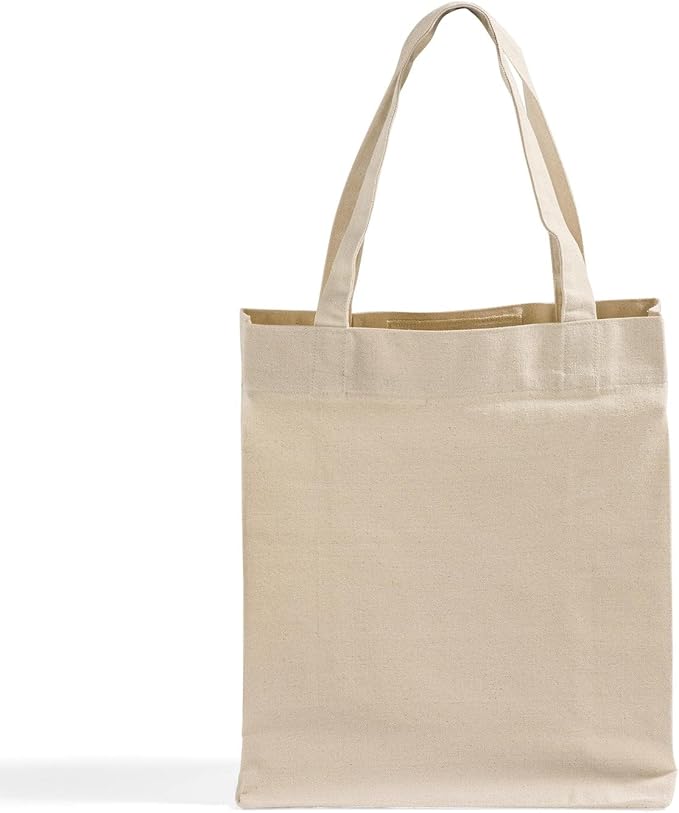 Recycled Cotton Canvas Tote Bags with Gusset – 12 Pcs Bulk Reusable Canvas Bags with Handles for Shopping, Work Bag
