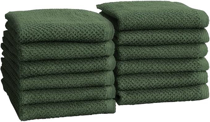 Great Bay Home Green Washcloth Set – 100% Cotton 12-Pack 13"x13", Absorbent & Quick-Drying, Soft & Durable