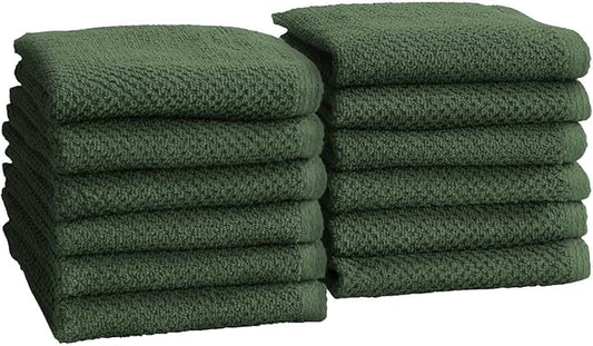 Great Bay Home Green Washcloth Set – 100% Cotton 12-Pack 13"x13", Absorbent & Quick-Drying, Soft & Durable