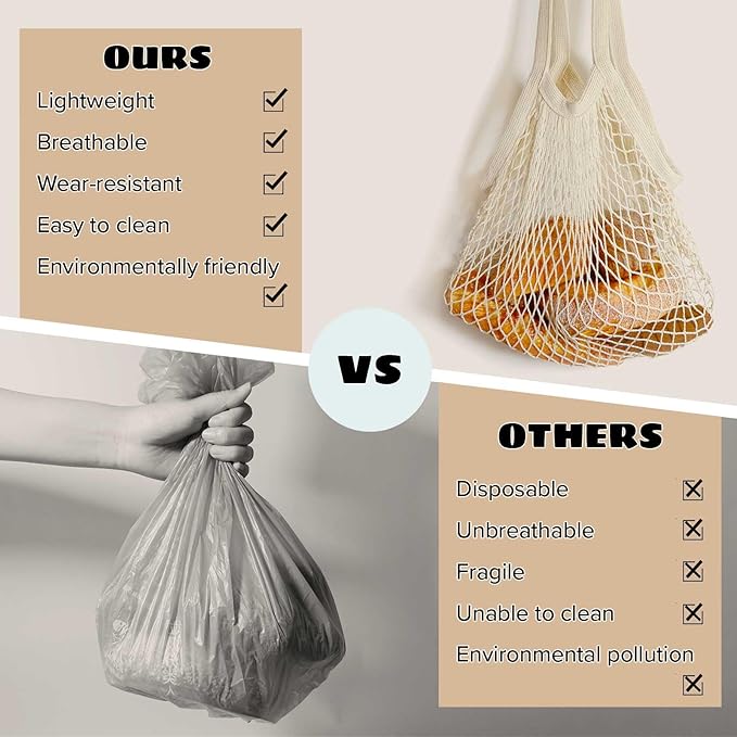 LZMS 3PCS Cotton Net Bags for Produce,Farmers Market Bag,Mesh Produce Bags Reusable Washable,Grocery Veggie Net Tote with Wide-Strap Carry Handles(Long Handle)