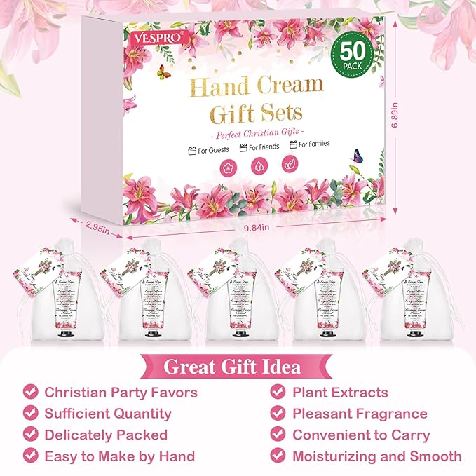 50 Sets Christian Hand Cream Gifts, Christian Gifts for Women, Bible Hand Lotion for Christian Party Favors with Prayer Cards, Bible Verse Prayers Religious Gifts for Women, Birthday Graduation Gifts