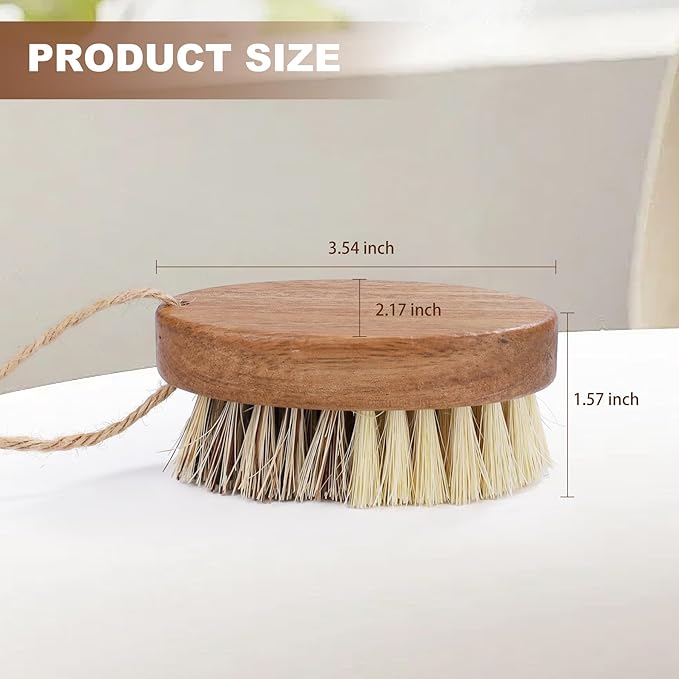 2 Pack Wooden Vegetable Brush Scrubber for Food - Dual Bristle Potato Brush Scrubber with Hanging Rope | Natural Compostable Kitchen Vegetable Scrubber for Potatoes, Carrots, Fruits