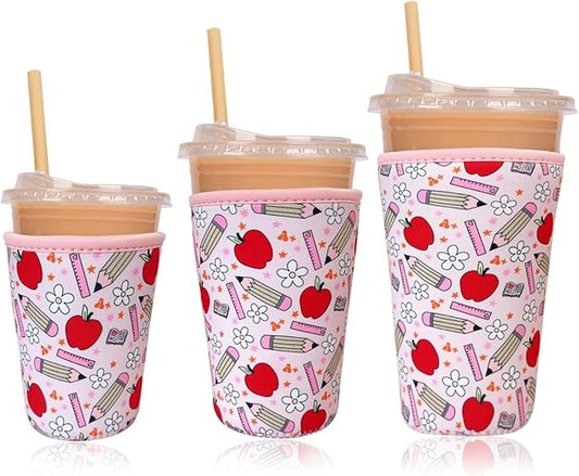 Reusable Insulated Neoprene Iced Coffee Cup Sleeve, Durable Drink Sleeve for Cold Beverages, Beverage Holder for Iced Coffee, Teacher Treasure
