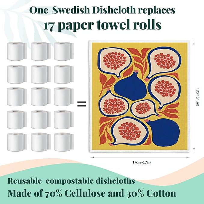 Swedish Dishcloths for Kitchen, Papaya Reusable Paper Towels Washable, Summer Lemon Pineapple Swedish DishCloths for Friut, 4 Pack Dish Towels for Kitchen