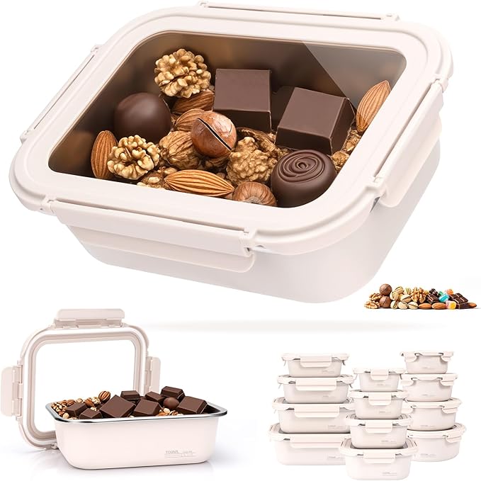 24oz Stainless Steel Lunch Box With Leakproof Glass Lids Microwavable Stainless Steel Food Storage Containers Stackable Freezer Snack Sandwich Meal Prep Metal Bento Box for Travel Picnic Rectangle