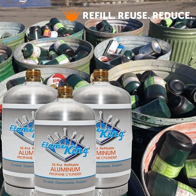 Flame King 1LB Empty Aluminum Propane Cylinder Tank - Corrosion-Resistant and Rust-Free, Great for Camping and Small Appliances