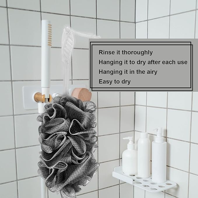 Black Charcoal Loofah for Mens - Back Loofah Scrubber with Handle - Long Handle Bath Brush - 2 Pack