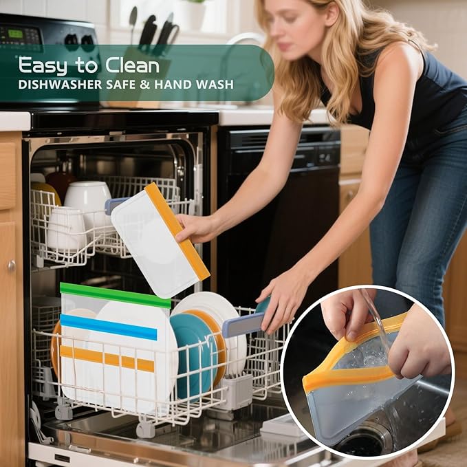 Reusable Food Storage Bags - 10 Pack Freezer Bags - Extra Thick Preservation Bags, Leakproof Silicone Bag for Meal Prep, Kitchen Organization - 2 Gallon 4 Sandwich 4 Snack Bags
