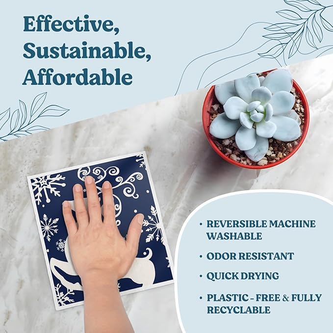 Swedish Dishcloths for Kitchen, Christmas Xmas Tree Snowflake Blue Kitchen Dish Towels for Washing Dishes, 4 Pack Reusable Paper Towels, Sponge Cloths for Holiday Home Cleaning Baking Cooking