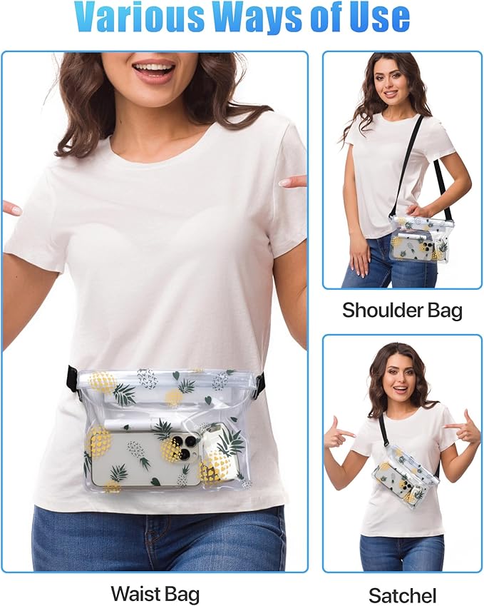 F-color Waterproof Fanny Pack - Cruise Essentials 2025 - Waterproof Pouch, Triple Zipper Roll-Top Dry Bag for Phone with Adjustable Waist Strap, Keep Passport Valuables Dry for Beach Kayaking Boating