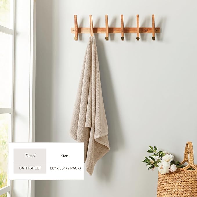Great Bay Home Taupe Bath Sheets - 100% Cotton Oversized 2 Pack 68x35 Extra Large Towel Set - Absorbent, Quick-Drying, Durable Oversized Bath Towel for Bathroom Décor