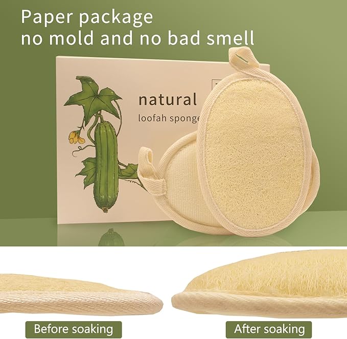 Natural Loofah Exfoliating Body Scrubber(2Pack),Made from Organic Bath Luffa for Women and Men