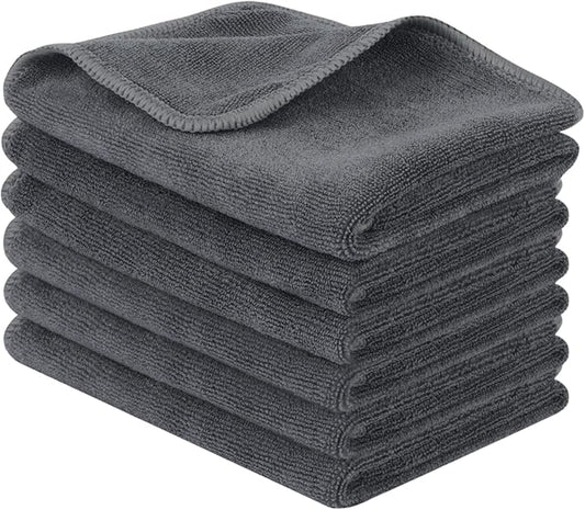 SINLAND Microfiber Cleaning Cloth Ultra Absorbent Softer Towel Reusable Cloth No Streak Lintless Cleaning Clothes for Home, Kitchen, Car, Window Use 12x12 Inch Slate Grey 6 Pack
