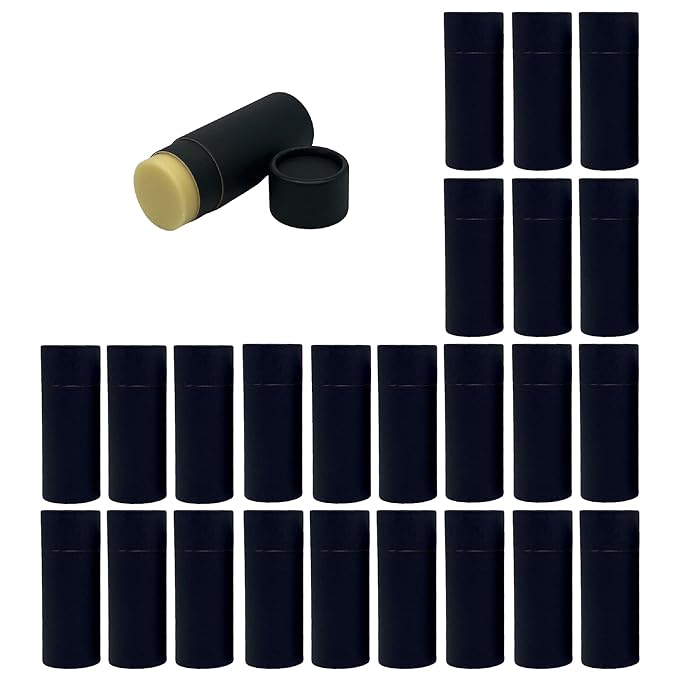 GreenWay 2.5oz / 70g Kraft Paperboard Deodorant Tubes with Lids - 25 Pack Solid Perfume Refillable DIY Cosmetic Containers - Deodorant Containers Lotion Tubes Empty Holder Kraft - Black