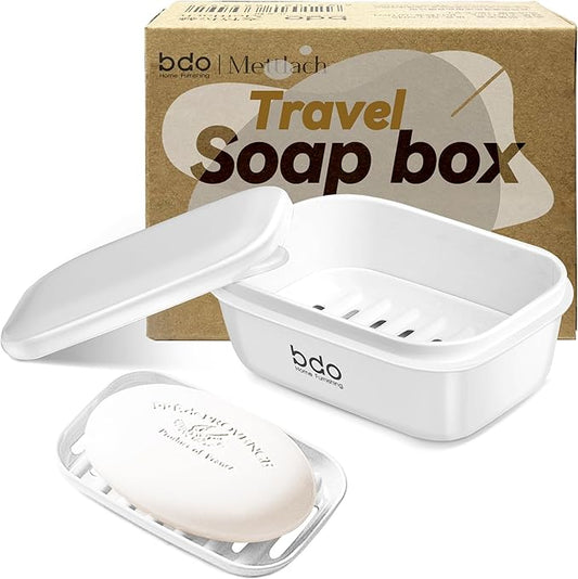 Travel Soap Case with Lid,Leakproof Soap Holder with Drainage Layer, Travel Essentials Soap Containers, Portable Soap Bar Dish for Camping, Gym, Bathroom,Kitchen,Dormitory,Hotel(White)