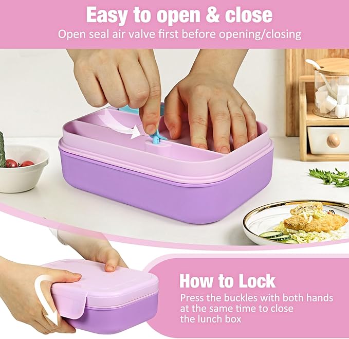 Caperci Bento Box for Kids - Stackable Leakproof Multiple Compartments Lunch Containers for Kids with Sauce Container, 5.8 Cups, Idea for School, On-the-go, Built-in Utensil Set, BPA Free (Purple)