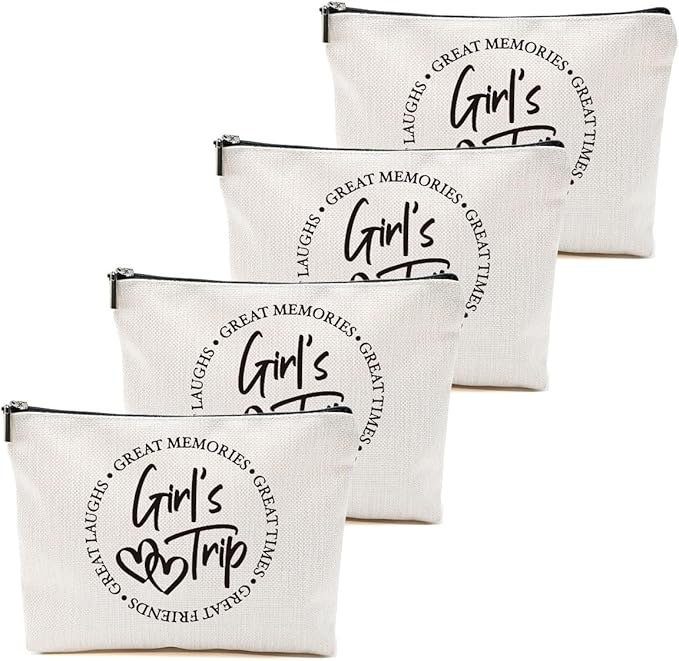 4 Pcs Girls Trip Favors, Girls Weekend Gifts Makeup Bag, Bestie Gifts Weekend Bag Summer Vacation Cosmetic Bag