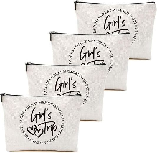 4 Pcs Girls Trip Favors, Girls Weekend Gifts Makeup Bag, Bestie Gifts Weekend Bag Summer Vacation Cosmetic Bag