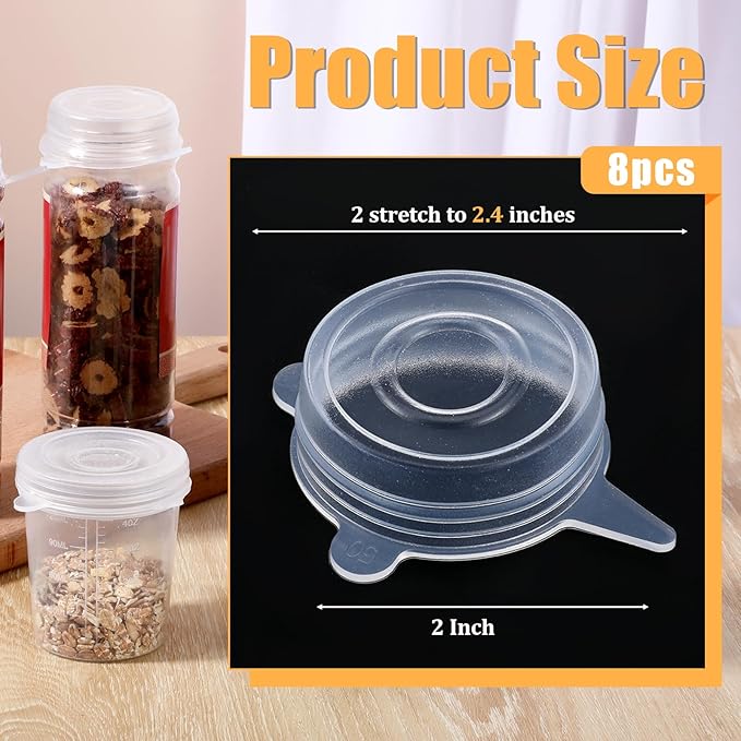 8 Pcs Thicker Container Jar Cover Silicone Stretch Lids Reusable Expandable Sealed Fresh Food Storage Covers for Small Yogurt Jars Milk Beer Bottles Cans