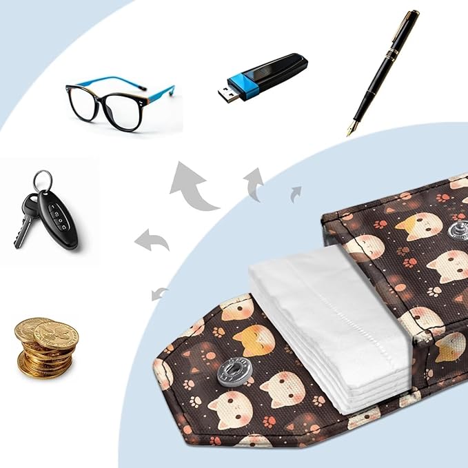 Purse Tissue Packs Lightweight Canvas Tissue Holder with Hanging Rope Travel Tissue Pouch for Coins Keys Decorative Tissue Holder for Daily Cute Cat